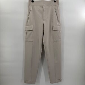 Athleta Women Tan High Rise Tapered Cargo Pants Size 2 Zipper Pockets Snap Cuff
